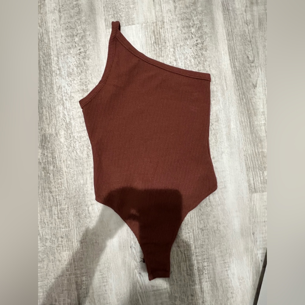 Nasty Gal Brown Asymmetrical Bodysuit Top